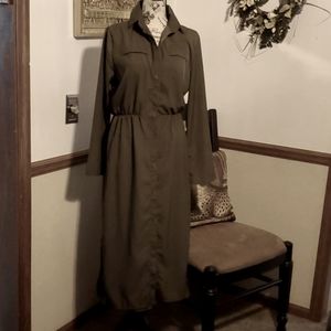 🧚‍♀️2 piece 🫒 Olive Green Button Up Dress🧚‍♀️ woth separate under skirt NWOT